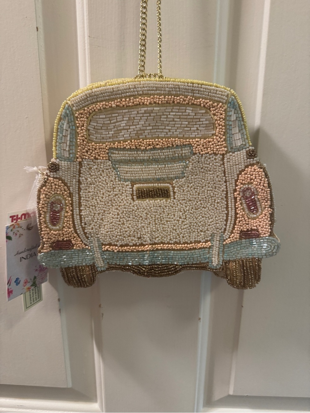 Just Married T.J.Maxx Beaded Floral Car Crossbody Bag in Pastel Blue, Pink, Gold - Picture 3 of 3